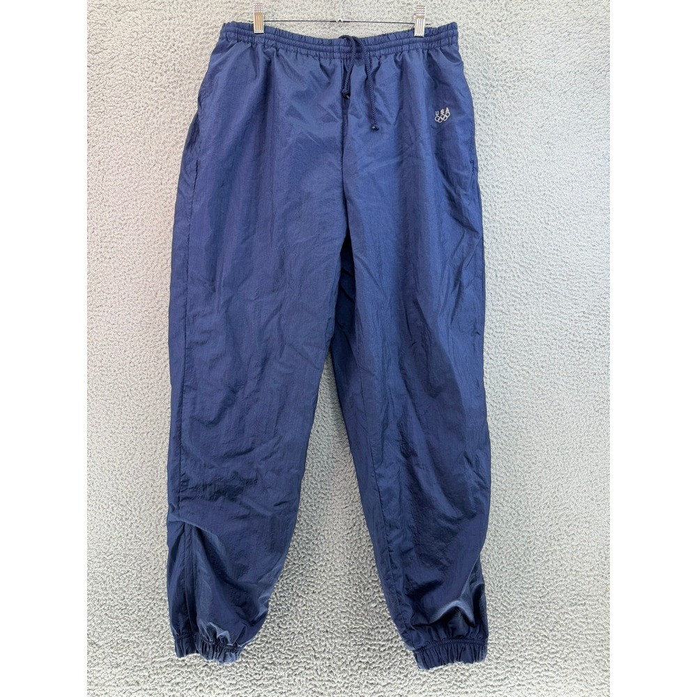 Vintage USA Olympic Track Pants Blue Nylon Windbreaker Joggers Mens Large 32x31